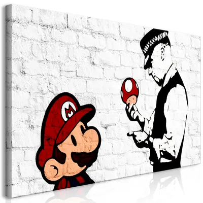 Produktbild von Wandbild Mega XXXL Banksy Super Mario Mushroom Cop 250x125 cm Einteiliger XXL-Format Kunstdruck zur Selbstmontage Leinwandbilder moderne Bilder DIY Wanddekoration Wohnung Deko i-C-0098-ak-e