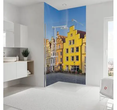 Produktbild von Duschrückwand SCHULTE DecoDesign Osnabrück rechts Gelbes Haus Cafe 255 x 100 cm D190102523 8146