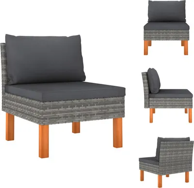 Produktbild von vidaXL Mittelsofa Poly Rattan und Eukalyptus Massivholz -  Gartensofaelemente