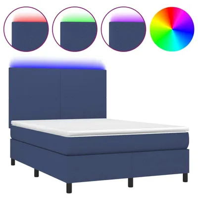 Produktbild von vidaXL Boxspringbett mit Matratze & LED Blau 140x200 cm Stoff