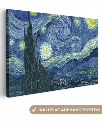 Obrázok produktu pre MuchoWow® - Plátno - Hviezdna noc - Maľba - Starí majstri - Vincent van Gogh, nástenný obraz, nástenné dekorácie obrazy obývacia izba, 90x60cm