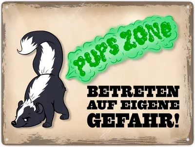 Produktbild von Pupszone Betreten auf eigene Gefahr Metallschild mit süßem Comic-Stinktier