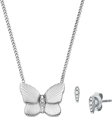 Produktbild von Fossil JF04935SET Herren Collier Schmetterling Edelstahl Silber Weiß 40,5 cm