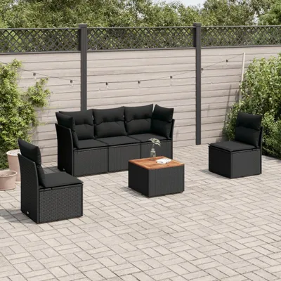 Produktbild von 6-tlg. Garten-Sofagarnitur mit Kissen Schwarz Poly Rattan 3255873