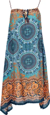 Produktbild von Boho Dashiki Midikleid, Trägerkleid, Strandkleid für Starke Frauen - Petrol/orange, Damen, Blau, Viskose, Kleider