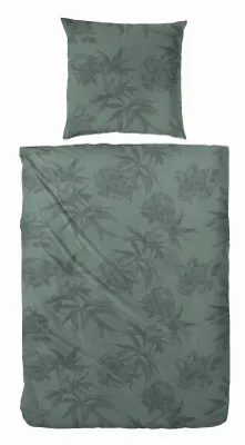 Produktbild von Hahn Feinbiber Bettwäsche Pflanzen 100% Baumwolle Reißverschluss Bettbezug Kissenbezug Bettgarnitur Bettwäsche-Set Bettzeug 135x200 cm grün