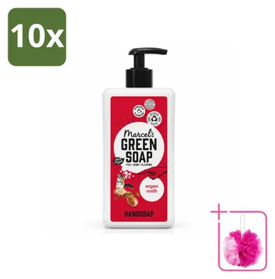 Immagine prodotto di 10 saponette liquide per le mani "Marcel's Green Soap" con olio di argan e oud - 500 ml - Confezione risparmio - 10 pezzi