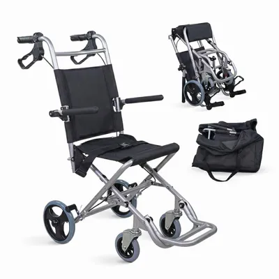 Productafbeelding van Mobiclinic: Transportrolstoel van aluminiumlegering, met handremmen aan de handgrepen, inklapbare voetsteunen, lichtgewicht, met veiligheidsgordel, kleur: zwart, model: Neptuno