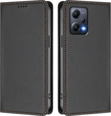 Image de Etui en cuir pour Xiaomi Poco X5/Redmi Note 12 5G, étui magnétique en cuirPolyuréthaneavec support Noir