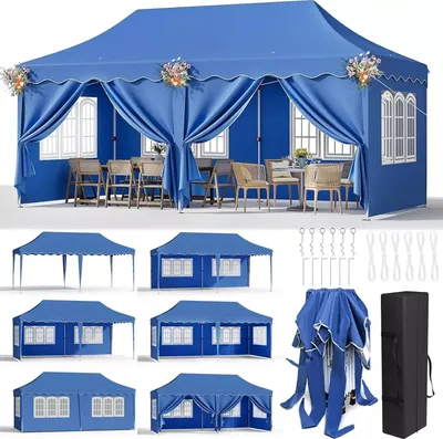 Produktbild von Gartenpavillon/Partyzelt - Pop Up 3x6 m - Wasserdicht - UV 50+ - Stahlrahmen - 6 Seitenwände - Faltbar - Höhenverstellbar - Blau