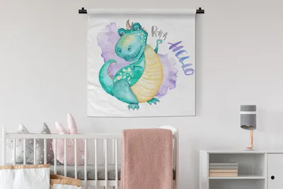 Produktbild von MuchoWow® Wandteppich Wandbehang Kinderzimmer - Blau - Dinosaurier - Jungen - Mädchen - Kind 90x90 cm Tapisserie Dekoration Wandtuch - Wandaufhänger