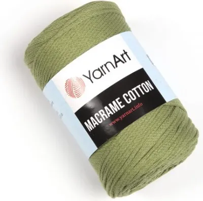 A roll of green macrame cotton yarn.
