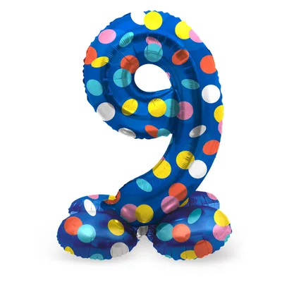 Image de Chiffre 9 debout Ballon pluie de confettis 72cm
