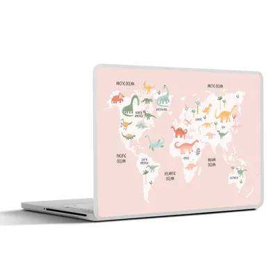 Produktbild von MuchoWow® Laptop Aufkleber Sticker Cover Weltkarte - Kinder - Dinosaurier 31x22.5 cm - Laptop-Deko