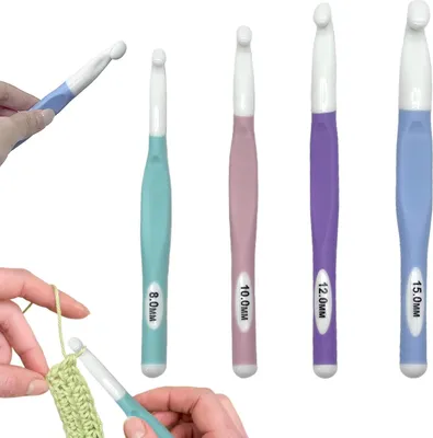 Obrázek produktu pro Sada 4 háčků – ergonomická sada háčků s rukojetí 8 mm, 10 mm, 12 mm, 15 mm – barevné a pohodlné háčky s rukojetí pro silnou vlnu