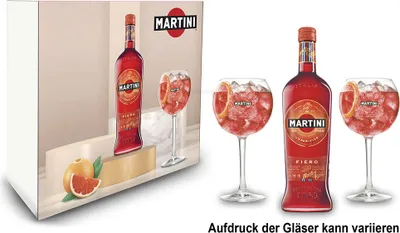 Produktbild von Martini Fiero Geschenkset - Fiero Wermut 0,75l (14,4% Vol) + Martini Royale Ballon Cocktail Glas Set - 2x Gläser 47cl - [Enthält Sulfite]