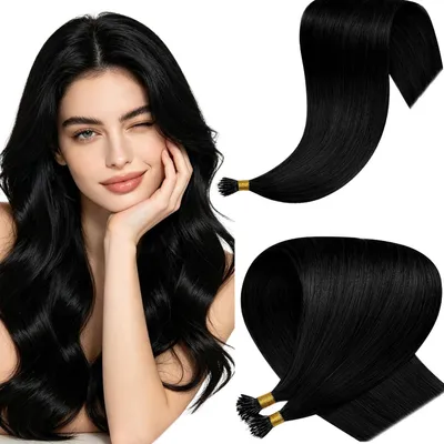 Immagine prodotto di Solidchoice - Extension per capelli a ciuffo (nanoring), 35 cm, colore nero, 50 grammi, capelli Remy