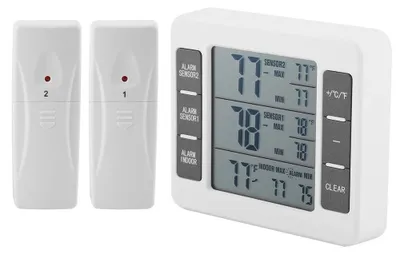 Produktbild von Kühlschrankthermometer - Kabellos Digital - Audiogeläut Alarm - Für Zuhause - Gefrierthermometer - Min/Max Anzeige - Geeignet für Resta...