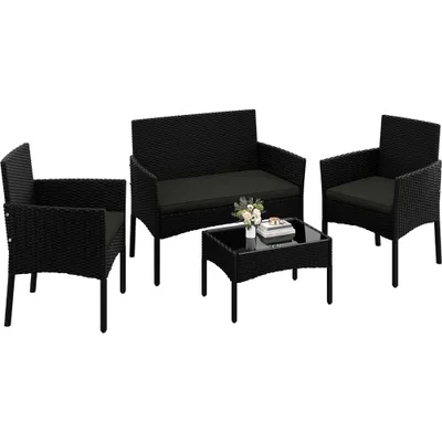 Produktbild von Yaheetech Polyrattan Sitzgruppe 4er Gartenmöbel Set inkl. 2er Sofa, 2 Stühle, Tisch & Sitzkissen, wetterfest