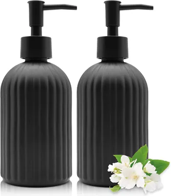 Produktbild von 2 Glas-Seifenspenderflaschen mit Pumpe, 400 ml, nachfüllbar, für Badezimmer, Küche und Waschküche (schwarz)