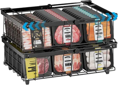 Obrázok produktu pre Mraziace koše 2 ks, 46x31x15 cm, čierna, stohovateľné organizéry do mrazničky