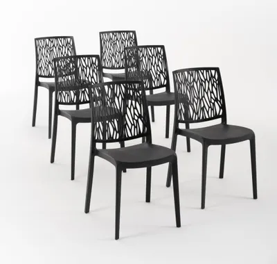 Immagine prodotto di set di 6 sedie impilabili in polipropilene con fibre di vetro per uso esterno e giardino, bar e ristorante, cucina design moderno - LISA - Nero