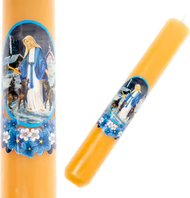 Image de Bougie avec l'image de Notre-Dame de la Chandeleur en cire colorée, 19 cm