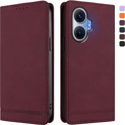 Produktbild von Hülle für Xiaomi Poco F7/Redmi Turbo 4 Pro, Retro Kunstleder Ständer Klapphülle mit Kartenfächer und Magnetische Rot