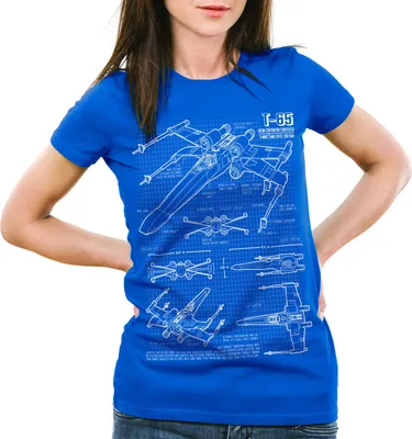 Produktbild von style3 X-Wing Damen T-Shirt blaupause t-65, Farbe:Blau, Größe:XS