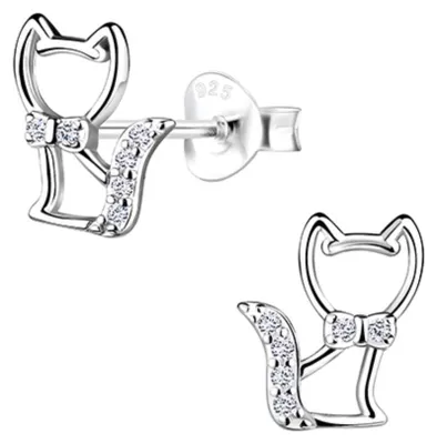 Produktbild von Ohrstecker Silber 925 Ohrringe „Katze mit Zirkonia“