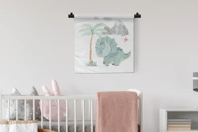 Produktbild von MuchoWow® Wandteppich Wandbehang Kinderzimmer - Baum - Dinosaurier - Junge - Mädchen - Kinder 60x60 cm Tapisserie Dekoration Wandtuch - Dekorationen - Wand Decke