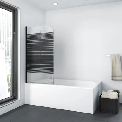 Produktbild von Badewannenaufsatz 100×140 cm, 2-tlg. Faltwand, Schwarz, Aluminium, ESG