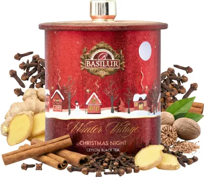 Obrázok produktu pre BASILUR Christmas Night VIANOCE čierny LÍSTKOVÝ čaj, škorica, klinčeky, zázvor, v kovovej DARČEKOVEJ PLECHOVKE 100 g