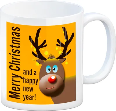 Produktbild von Rentier Motiv und Spruch Kaffeebecher in Orange zum Thema Weihnachten