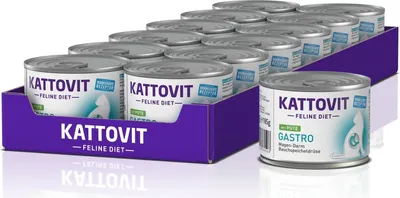Produktbild von KATTOVIT - Gastro Nassfutter für Katzen | Katzen-Nassfutter zur Unterstützung des Magen-Darm-Systems | Diät-Alleinfuttermittel in der Dose für ausgewachsene Katzen. Glutenfrei | 12 x 185 g P