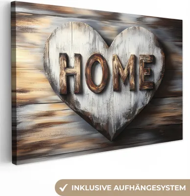 Produktbild von MuchoWow© Leinwandbilder 60x40 cm - Motiv: Home und Herz, moderne Wandbilder für Wohnzimmer & andere Zimmer