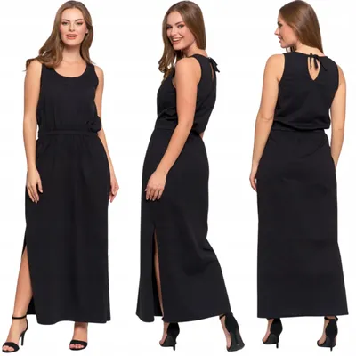 Produktbild von Bequemes Maxikleid aus Baumwolle für Damen mit Seitenschlitz, locker geschnitten, MORAJ L SCHWARZ