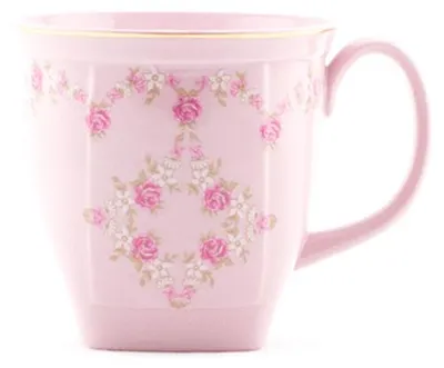 Produktbild von Becher quadratisch 0,33, rosa Porzellan, Blumen, Goldlinie, Leander