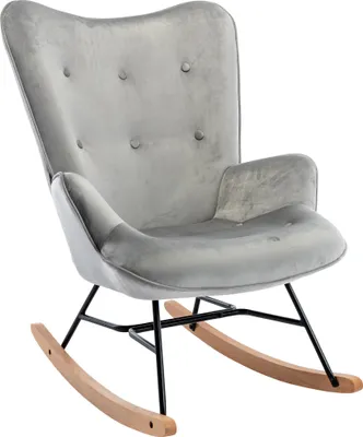 Produktbild von TPFLiving Schaukelstuhl Sanna Samt Gestell Buchenholz natur / Metall schwarz grau