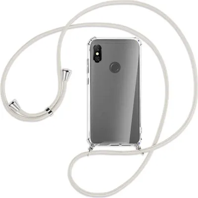 Produktbild von Handykette Backcover-Schutzhülle mit Band (Metall silberfarben) für Xiaomi Redmi Note 6 Pro - broken white