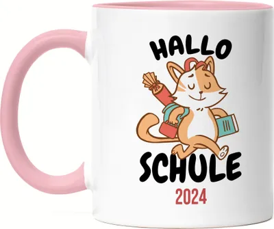 Produktbild von Hallo Schule 2024 Tasse Rosa Geschenkidee zur Schulstart oder Einschulung für Erstklässler Schulanfänger