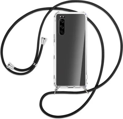Produktbild von Handykette Backcover-Schutzhülle mit Band (Metall silberfarben) für Sony Xperia 5 - schwarz