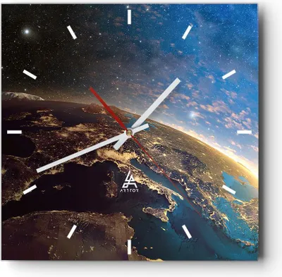 Produktbild von Wanduhr - Quadrat - Glasuhr - Kosmos Erde - 30x30cm - Schleichendes Uhrwerk - Lautlos - zum Aufhängen bereit - Dekoration Modern - Wanddekoration aus Glas - C3AC30x30-3809