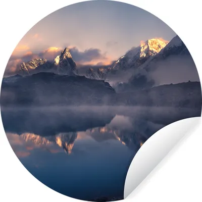 Produktbild von MuchoWow® Runde Wandtattoo - Wandsticker Tapete Aufkleber Landschaft - Wasser - Berg - Schnee - Sonnenuntergang Ø 100 cm Selbstklebend und Repositionierbar - Wandaufkleber - Kreis - Tapetenkreis - Wandbild rund - Schlafzimmerdekoration - Wanddeko - runde Tapete - Kunst für zu Hause