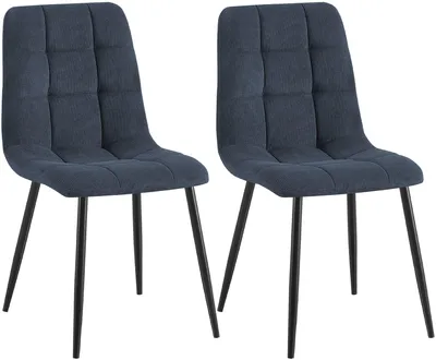 Produktbild von CLP Esszimmerstühle 2er Set gepolstert Tilde, Küchenstühle mit Rückenlehnen und schwarzen Metallgestellen, Polsterstühle bis 150 kg belastbar, Farbe: blau, Material: Cord, KI-generiertes Bild
