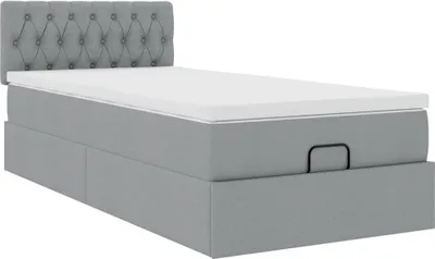 Image de Cadre de lit ottoman et matelas gris clair 90x190 cm tissu