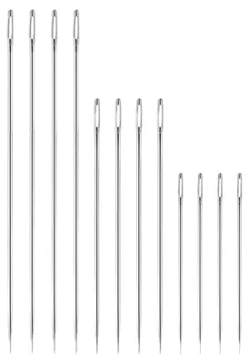 Handnähnadeln 12er-Set, 10–20 cm, großes Öhr, für Leder & Stoffe