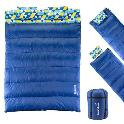 Produktbild von Skandika Doppelschlafsack Iceland Double | Schlafsack 2 Personen 3 Jahreszeiten, mit/ohne Flanell, Baumwolle, Kissen, 220 x 150 cm