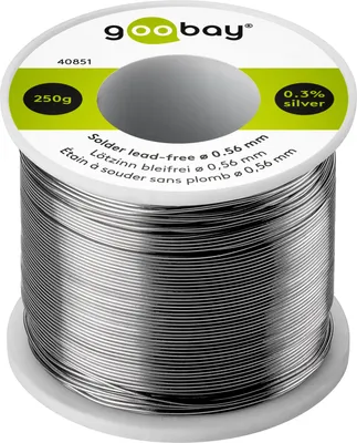 Produktbild von Goobay Lötzinn bleifrei, ø 0,56 mm, 250 g - Zusammensetzung: 0,3 % Silber, 0,7 % Kupfer, 96,5 % Zinn, Flußmittelanteil: 2,5 %, Schmelzpunkt 217° C