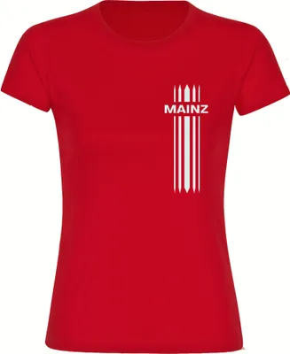 Produktbild von multifanshop Damen T-Shirt - Mainz - Streifen, rot, Größe XXL